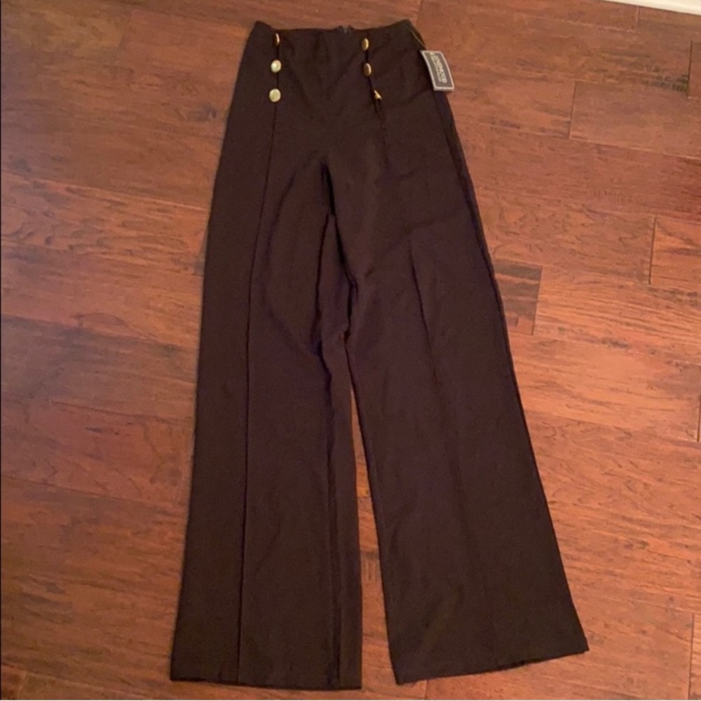 High Waisted Gold Button Flare Pants M
